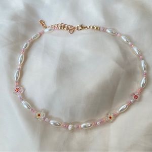 Handmade cute faux pearl flower y2k beaded necklace